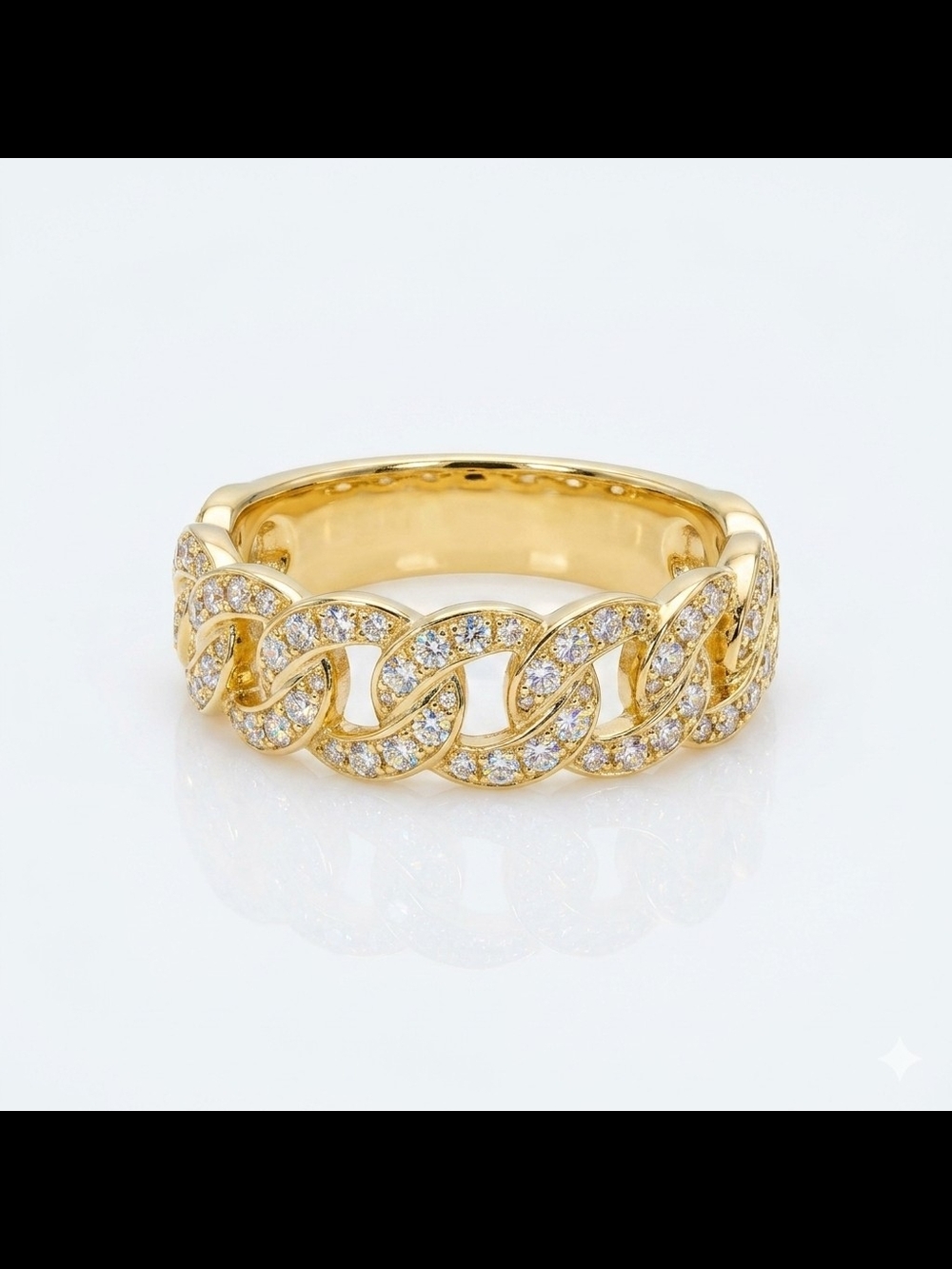 Gold Pavé Cuban Link Ring with Clear Stones - Women Jewelry